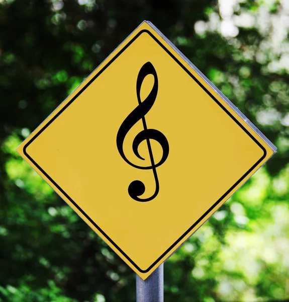 Yellow traffic label with musical notes pictogram — Stock Photo, Image