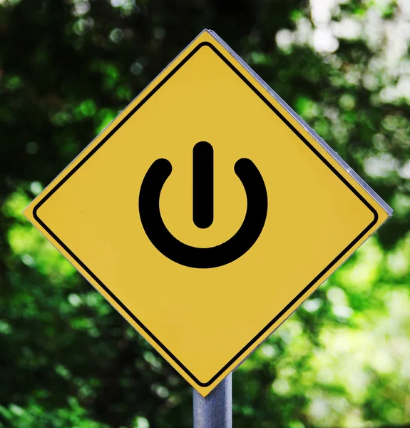Etiqueta amarela com pictograma de botão de energia — Fotografia de Stock