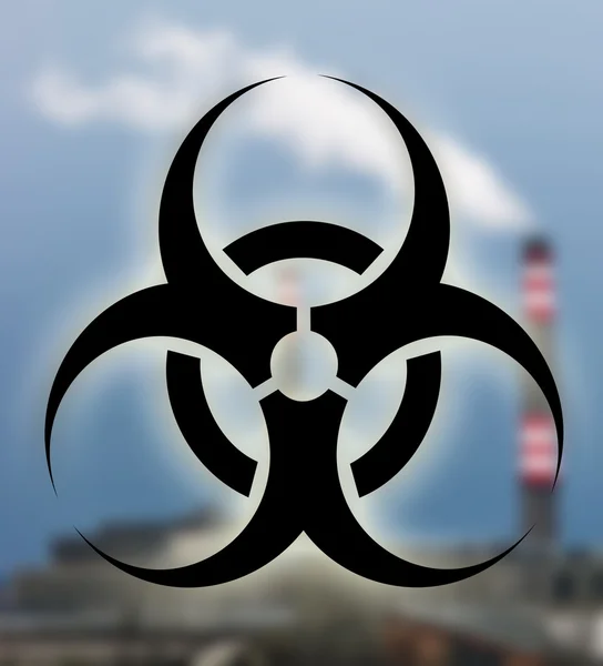 Ipari épületben, biohazard szimbólum — Stock Fotó