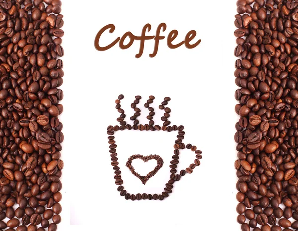 Kaffeetasse und Dampf aus Bohnen, Getreide — Stockfoto