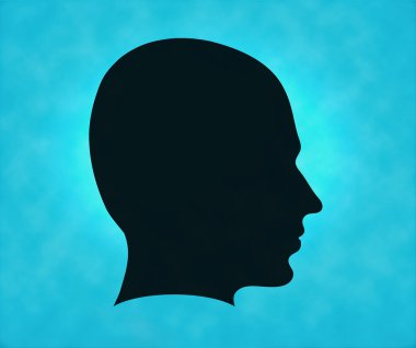 mavi bir arka plana dayanır silueti profili