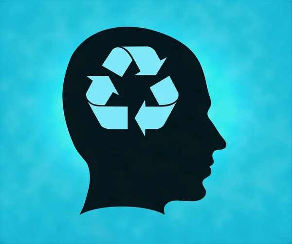 Profile of silhouette with recycling symbol — Stock Photo, Image