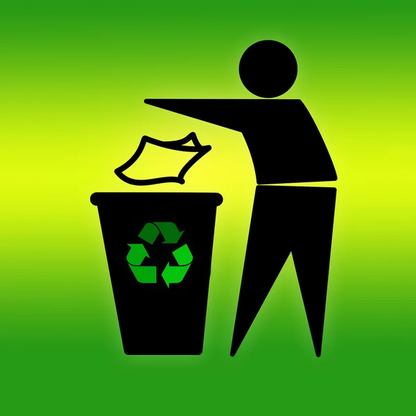 Gettare i rifiuti nel cestino del riciclaggio sul verde — Foto Stock