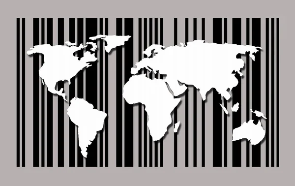 Mappa del mondo sullo sfondo del codice a barre — Foto Stock