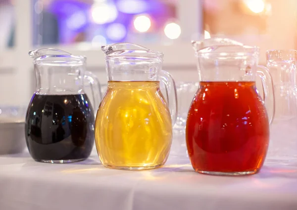 Three Jug Full Different Drink Wine Juice — Stock Photo, Image