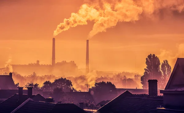 Centrale Électrique Avec Cheminée Fumeur Premier Plan Ville — Photo