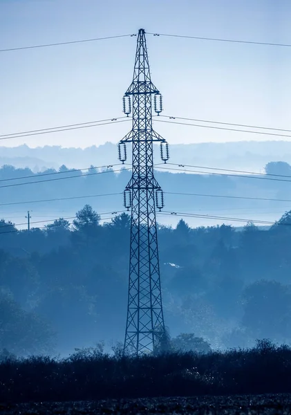 Electric Wires Foggy Morning — Stock Photo, Image