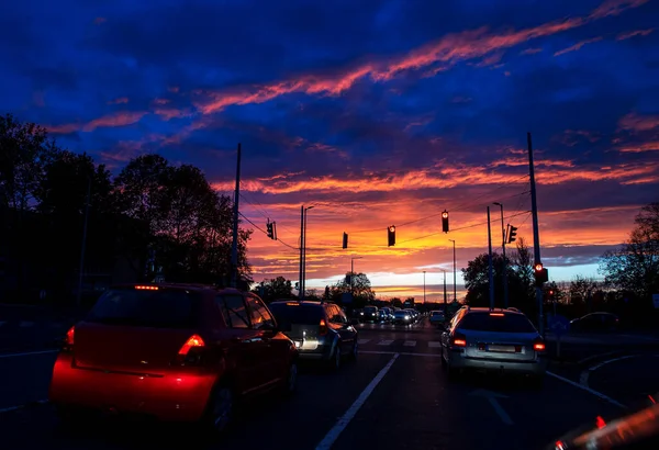 Les Embouteillages Ville Ciel Nuageux Coloré — Photo