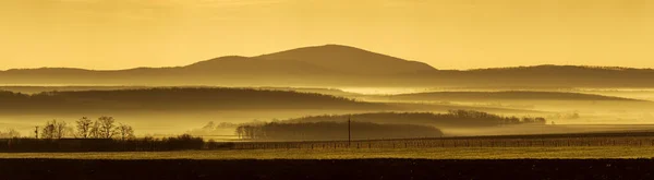 Gyönyörű Ködös Táj Panorámás Kilátással Reggeli Órákban — Stock Fotó
