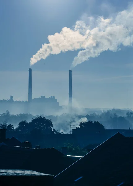 Power Station Smoking Chimney City Foreground — Stock Photo, Image