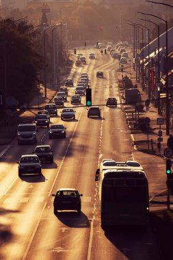 Heavy traffic in rush hour in city, Pecs, Hungary- October 30, 2021.