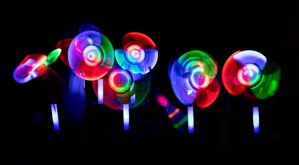 Colorful Windmil Toy Made Led Lights Dark — 图库照片