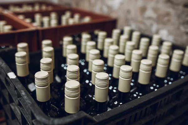 Montón Botellas Vino Bodega — Foto de Stock