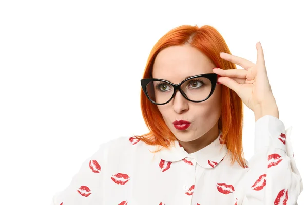 Woman wearing cat eye glasses — Stock Photo, Image