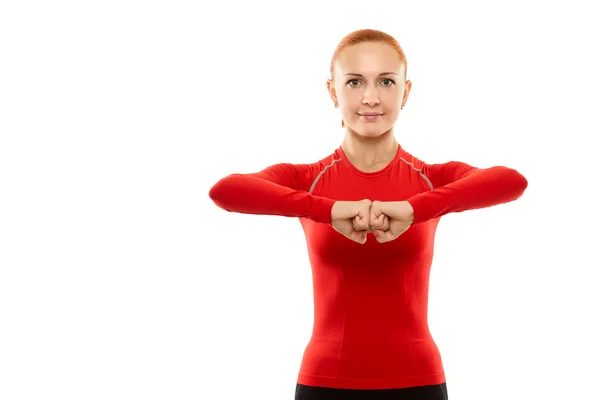 Rote Frau beim Fitnesstraining — Stockfoto