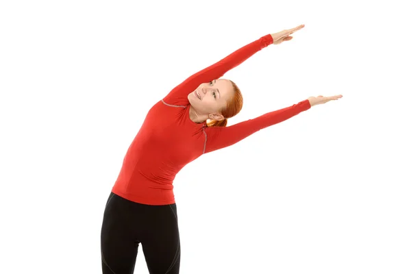 Red woman doing fitness — Stock Photo, Image