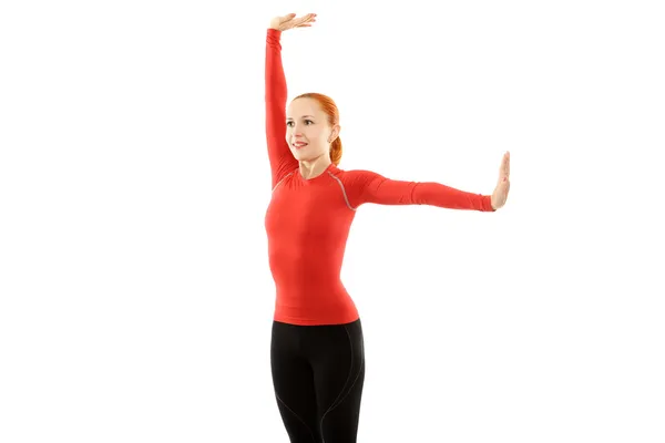 Red woman doing fitness — Stock Photo, Image