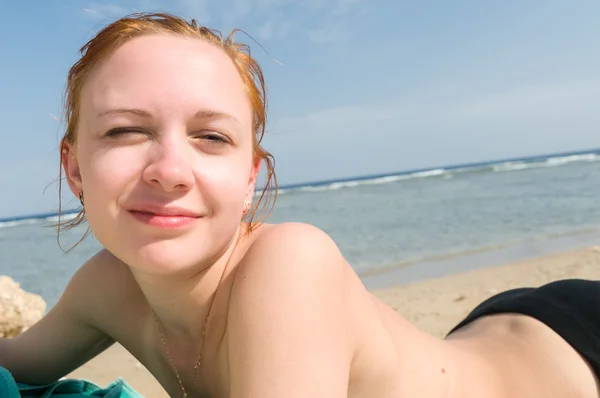 Cute young red woman topless — Stock Photo, Image