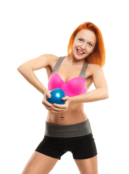 Beautiful sensual woman doing fitness with ball — Stock Photo, Image