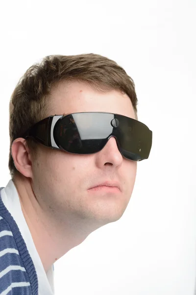 Man wearing futuristic eye glasses — Stock Photo, Image