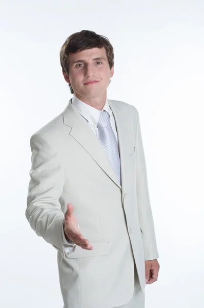 Young business man wearing white suit — Stock Photo, Image