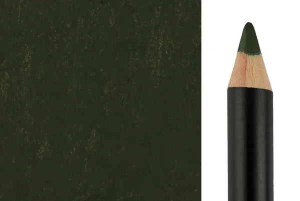 Lápis de maquiagem verde com curso de amostra — Fotografia de Stock