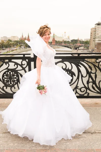 Bride on a bridge — Stock Photo, Image