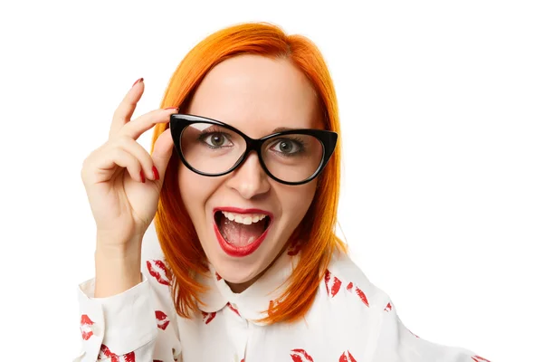 Mulher usando óculos de cateye — Fotografia de Stock