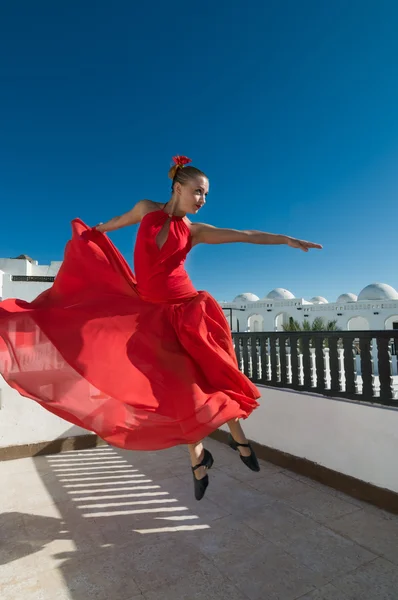 Flamenco dancer in flight