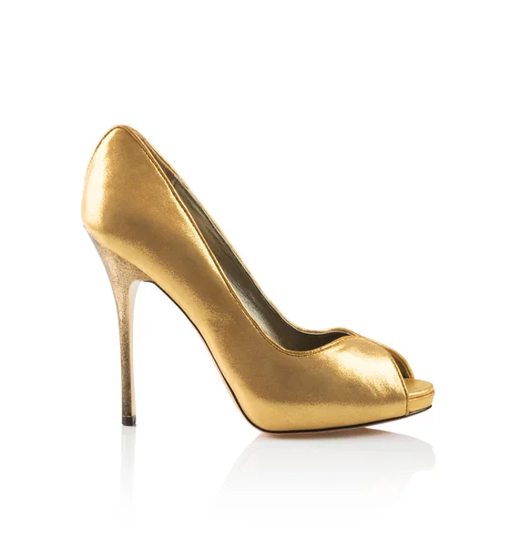 Golden Fashionable women shoe — Stock Photo, Image