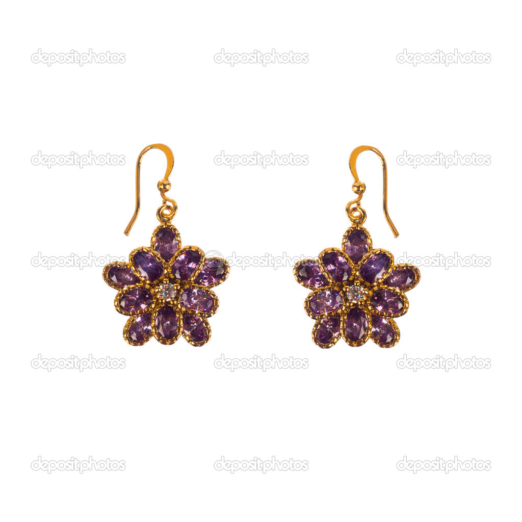 Earrings with gems isolated