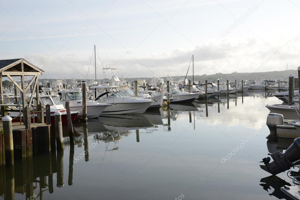 Boats in the marina by the Niantic River in Connecticut