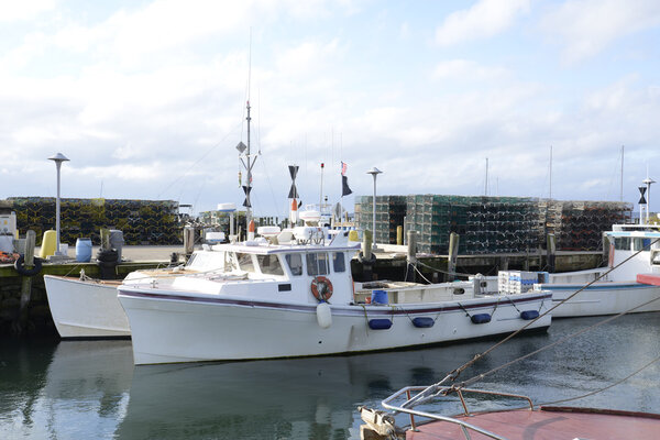 commercial fishing boats and lobster traps