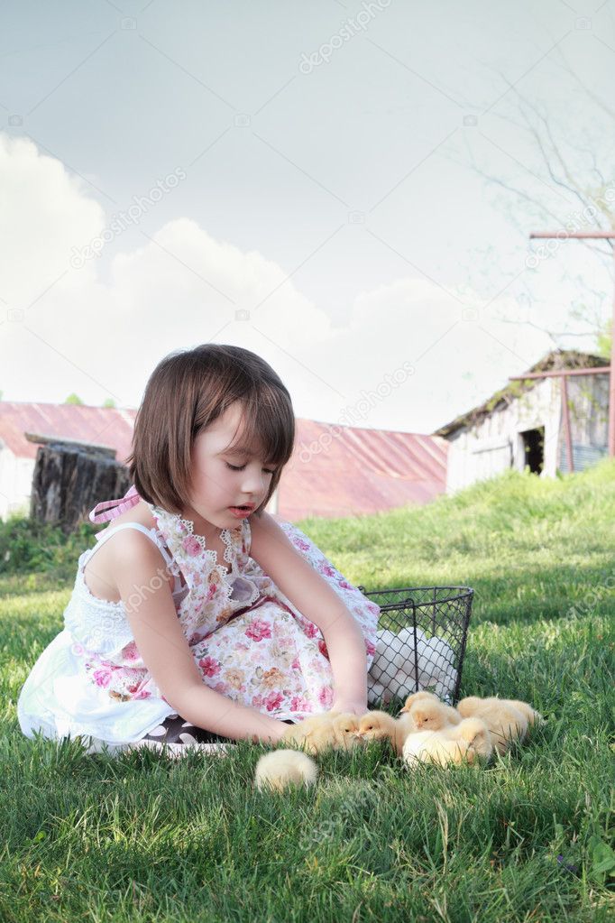 Child Playing with Chicks