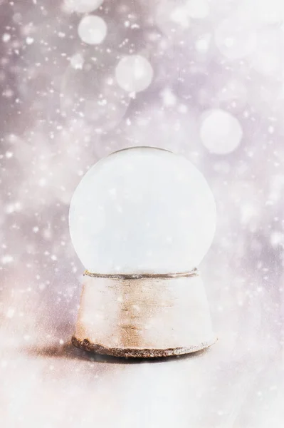 Magical Empty Snowglobe Textured Background Banner Falling Snow Streams Light — Stock Photo, Image