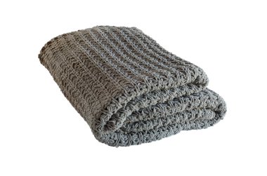 İzole edilmiş, sıcak örülmüş gri örgü örülmüş. Kırpma yolu ile beyaz bir arkaplan üzerine katlanmış.. 