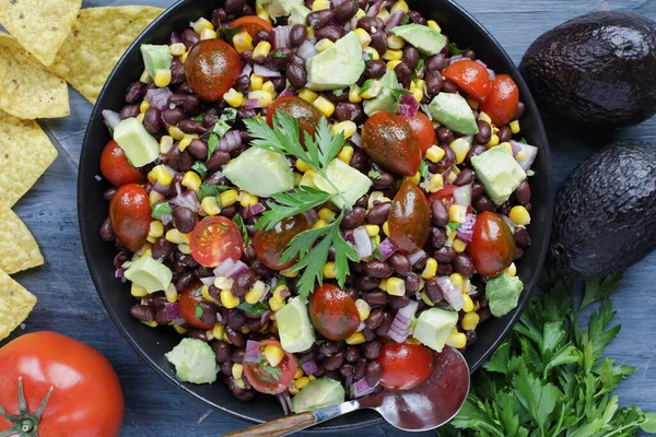 Insalata Messicana Fatta Casa Fagioli Neri Mais Salsa Lime Caviale — Foto Stock