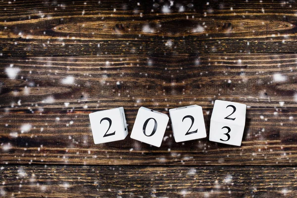 Blocs Calendrier Blanc Bois Retournant Nouvel 2022 2023 Vue Dessus — Photo
