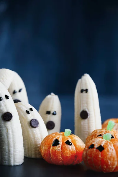 Halloween Cute Pumpkin Orange Fruit Scary Banana Ghosts Monsters Chocolate — Fotografia de Stock