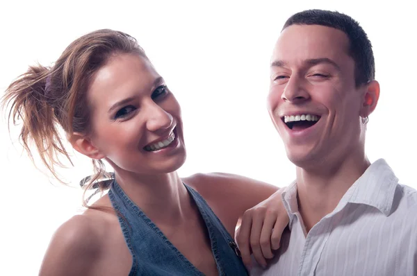 Casal feliz isolado em branco — Fotografia de Stock