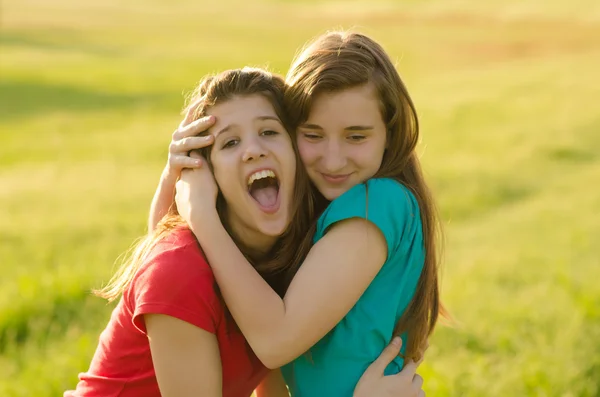 Gli adolescenti si divertono nella natura nella soleggiata giornata primaverile — Foto Stock