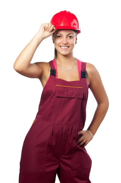 Šťastné ženy stavební dělník — Stock fotografie