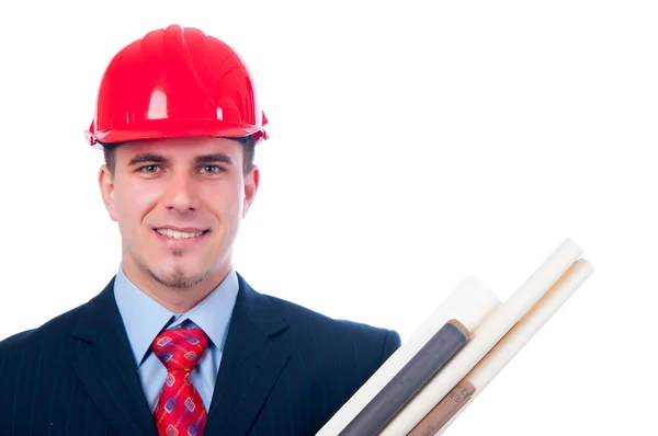 Handsome engineer with blueprints — Stock Photo, Image