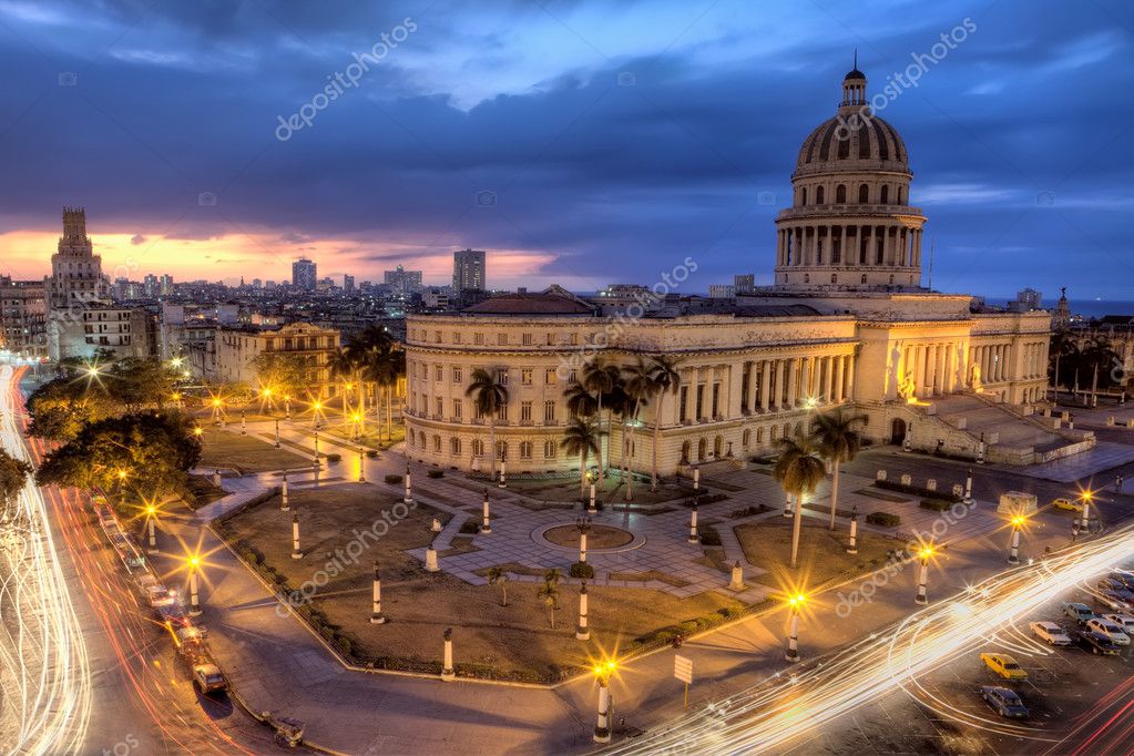 Havana in Cuba, view on Capitolio by night