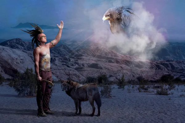 American Indian legend with wolf and eagle — Stock Photo, Image