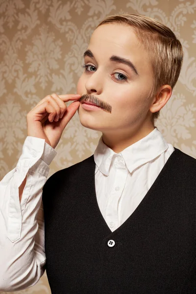 Woman with moustache — Stock Photo, Image