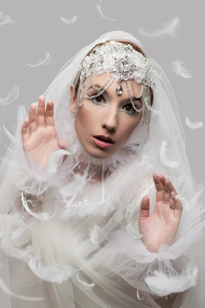 Beautiful woman in white — Stock Photo, Image