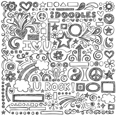 geri okul vektör tasarım öğeleri için yarım yamalak doodle