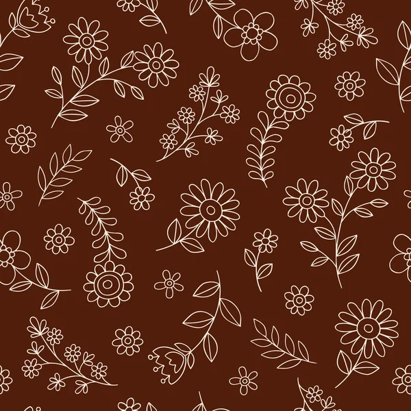 Flower Outline Doodles Seamless Repeat Pattern Vector — Stock Vector