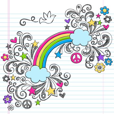 Gökkuşağı & barış işareti yarım yamalak doodle okul vektör tasarım öğeleri için güvercin